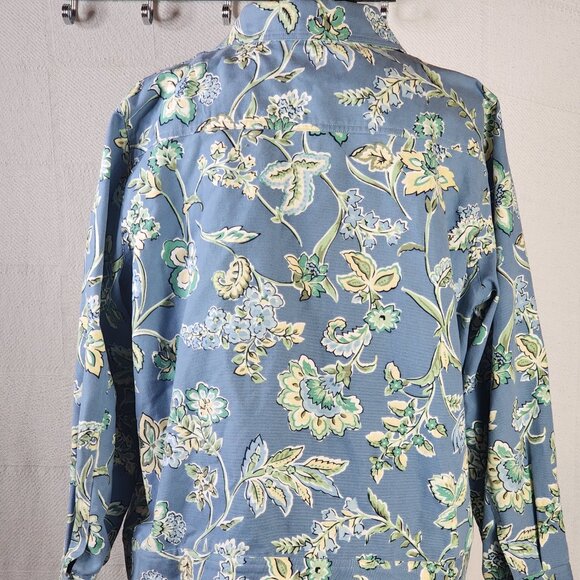 Appleseed's Petite Cotton Canvas Short Waisted Blue Grey Floral Jacket Size 18P - Picture 10 of 16